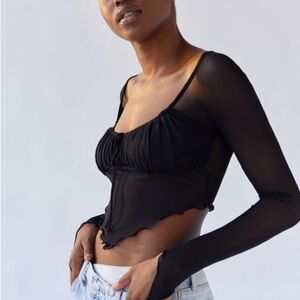 UO Clara Black Long Sleeve Babydoll Top